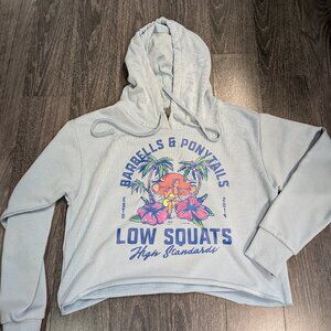 Barbells And Ponytails Crop "Beach" Pullover Hoodie Sz M NEW